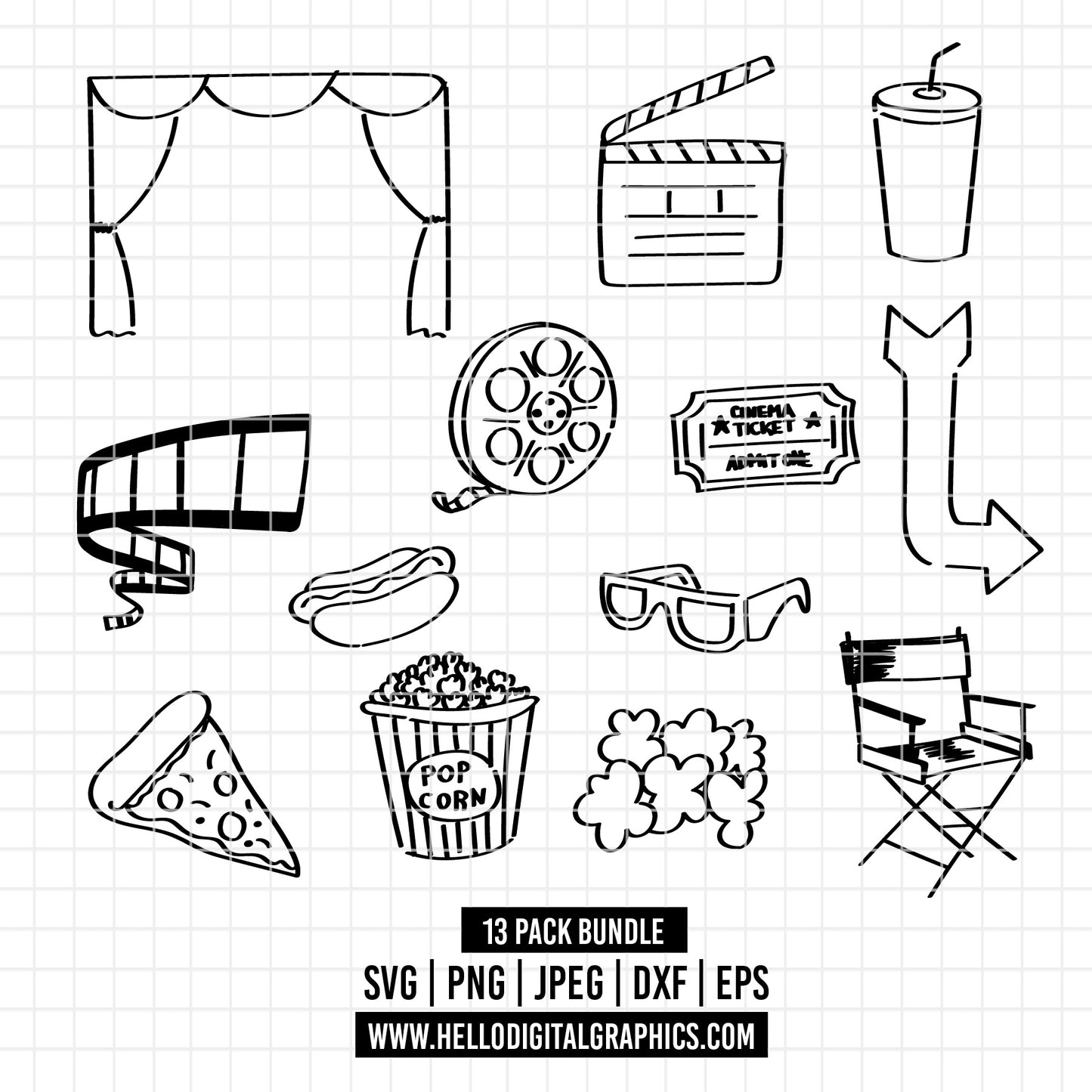 COD1975 - Movie svg, Cinema icons pack bundle SVG, EPS, PNG - Cinema outline Clipart Vector. film icons Line art. movie clipart, Cinema dtf