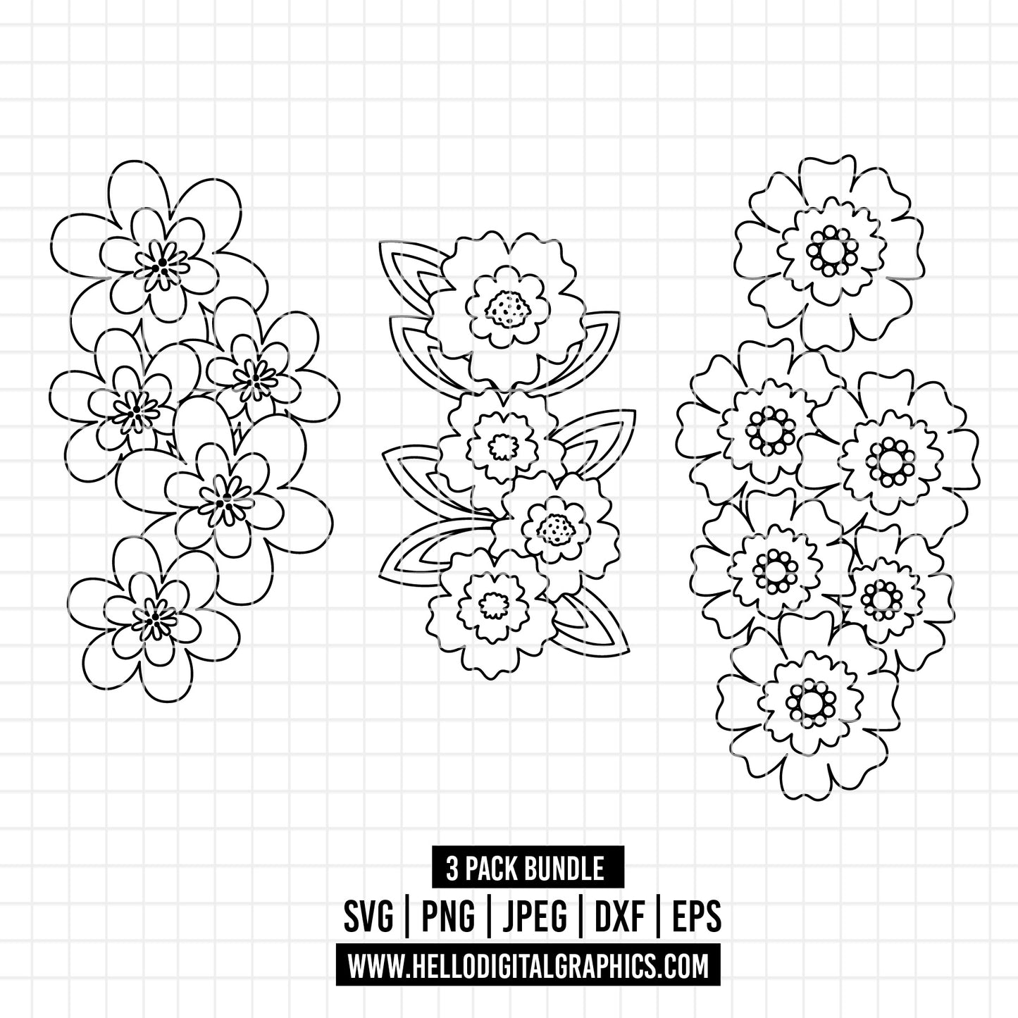 COD1982 - Flowers pack bundle SVG, EPS, PNG - Flower outline Clipart Vector. Flower line art Clipart Vector. Floral Hoop Earrings.