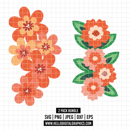 COD1983 - Flowers pack bundle SVG, EPS, PNG - Flower outline Clipart Vector. Flower line art Clipart Vector. Floral Hoop Earrings