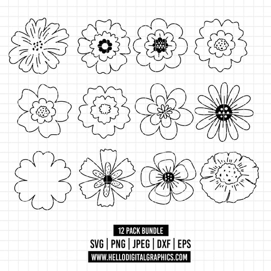 COD1984 - Flowers mega pack bundle SVG, EPS, PNG - Flower outline Clipart Vector. Flower line art Clipart Vector. Floral Hoop Earrings.