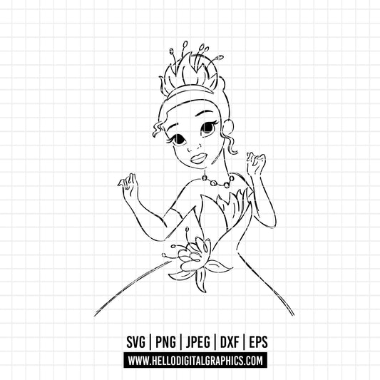 COD1993 - The frog and the Princess svg, tiana svg, frog svg, Princess Tiana with Frog, outline svg, cricut silhouette, Princess svg, Disney svg