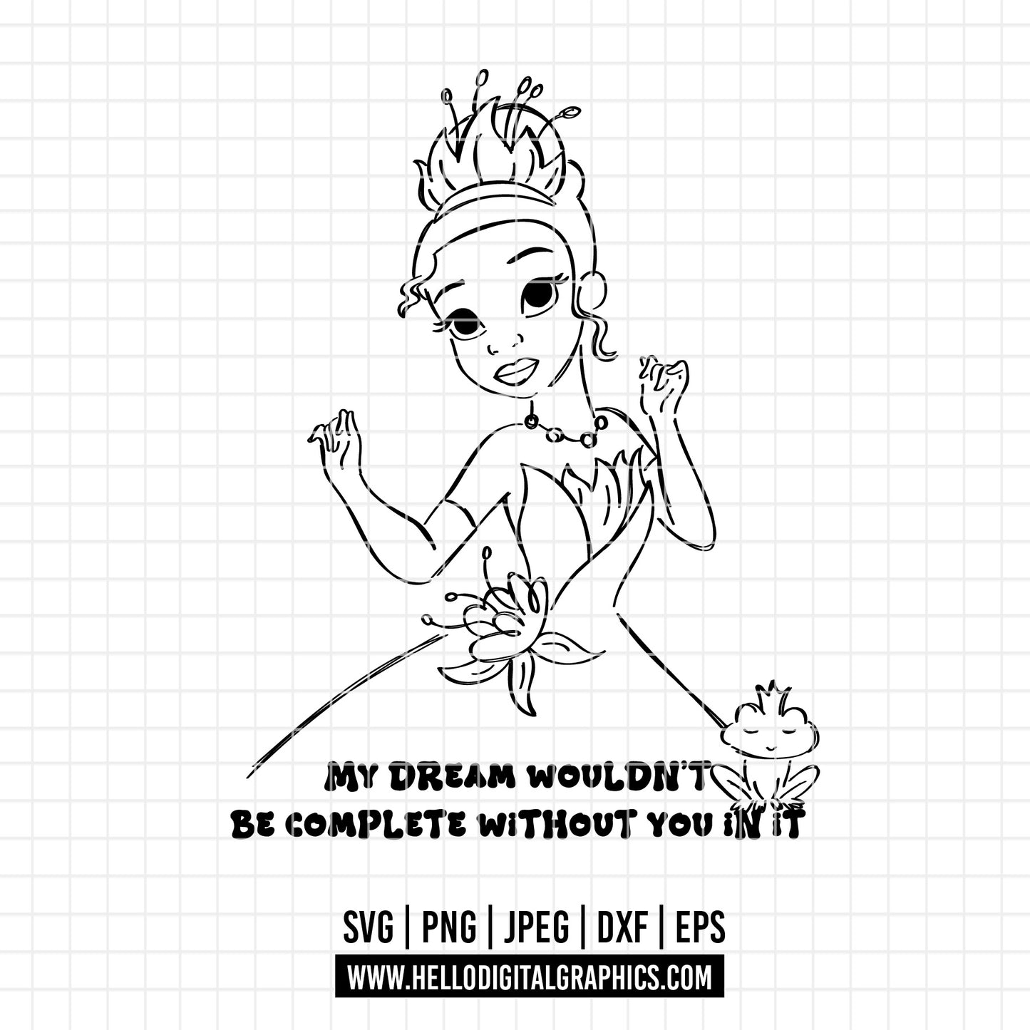 COD1994 - The frog and the Princess svg, tiana svg, frog svg, Princess Tiana with Frog, outline svg, cricut silhouette, Princess svg, Disney svg