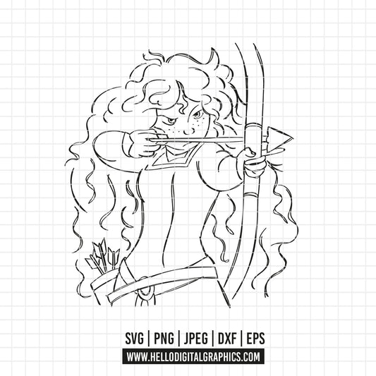 COD2006 - Brave svg, merida svg, princess merida svg, princess svg, disney svg, outline svg, cut files for cricut, silhouette