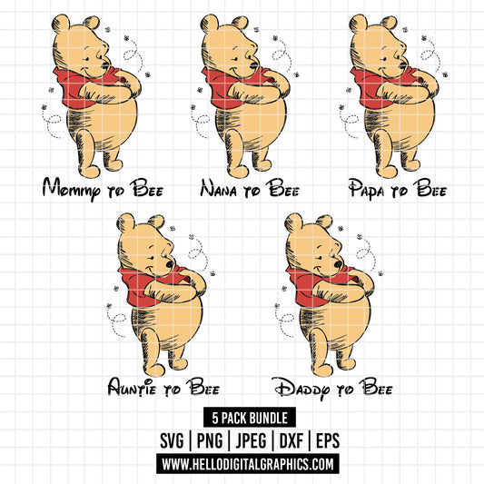 COD2077 - Mommy to bee svg, nana to bee svg, papa to bee svg, Winnie the pooh svg, Pooh Party Supplies