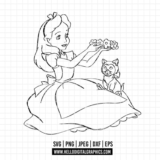 COD2105 - Alice in wonderland svg, Alice sketch svg, disney svg, Silhouette, Cricut