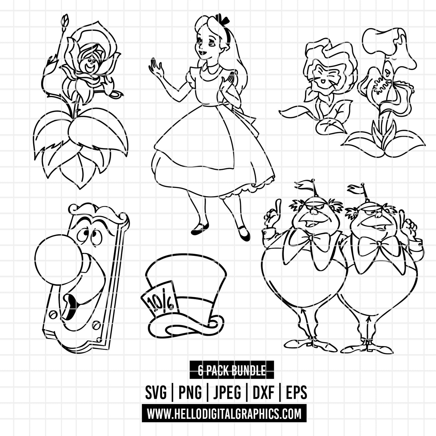 COD2118 - Alice in wonderland svg, Alice sketch svg, disney svg, Silhouette, Cricut