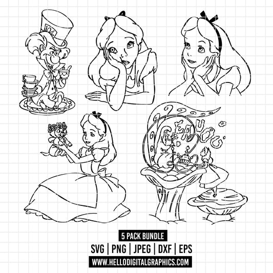 COD2124 - Alice in wonderland svg, Alice sketch svg, disney svg, Silhouette, Cricut