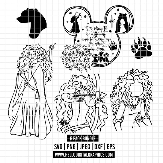 COD2133 - Brave svg, merida svg, princess merida svg, princess svg, disney svg, outline svg, cut files for cricut