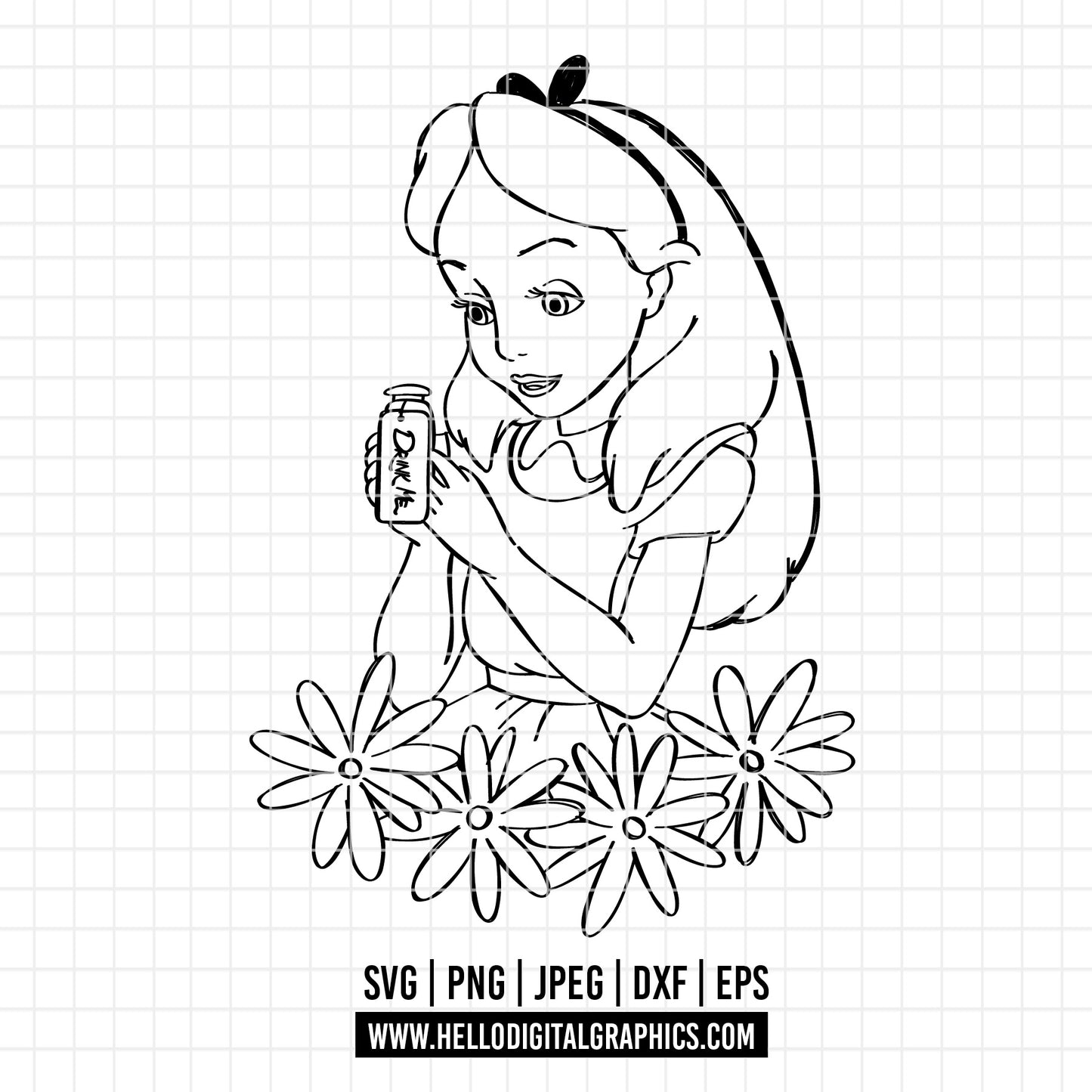 COD2153 - Alice in wonderland svg, Alice sketch svg, disney svg, Silhouette, Cricut