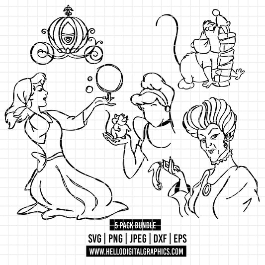 COD2168 - Cinderella bundle pack svg, Princess svg, Princess for Cricut Silhouette, Tumbler svg, disney
