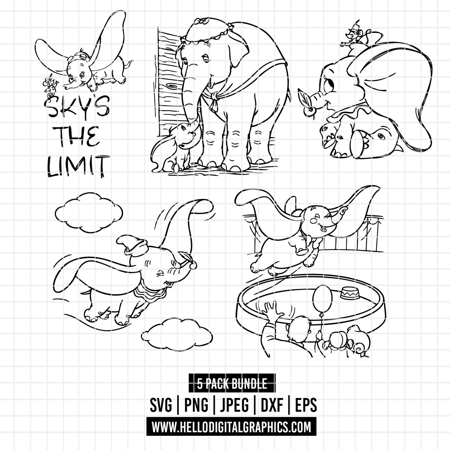 COD2183 - Dumbo pack bundle svg, dumbo clipart, dumbo def, dumbo svg