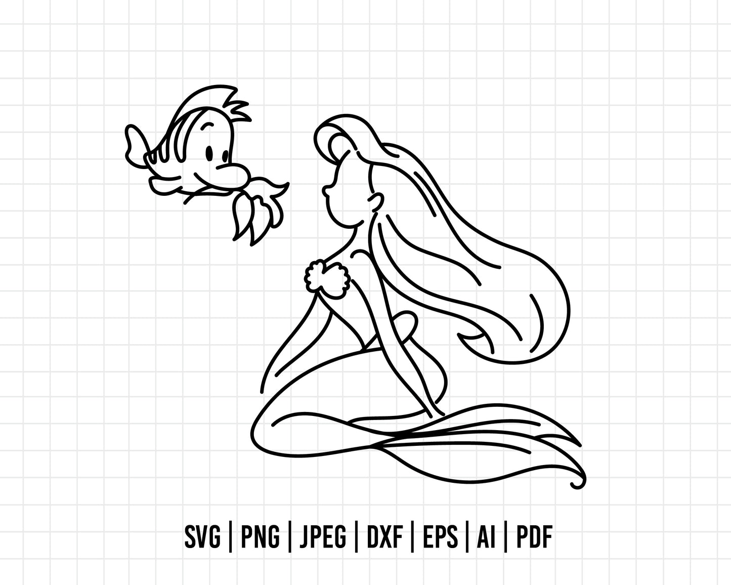 COD22- Little Mermaid svg, Ariel svg, Outline Svg, Princess svg, disney svg, Cricut, Silhouette