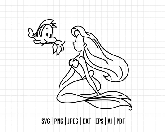 COD22- Little Mermaid svg, Ariel svg, Outline Svg, Princess svg, disney svg, Cricut, Silhouette
