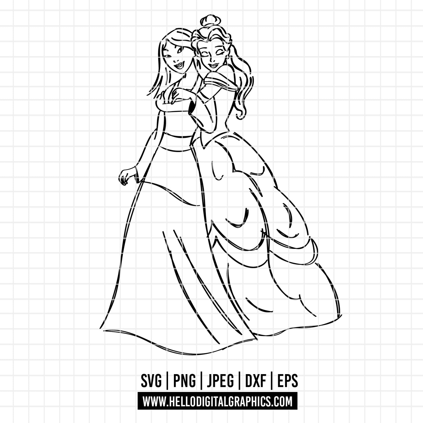 COD2231 -  Princess outline svg, Disneyy Princess sketch clipart vector, aurora svg, mulan svg, Snow White svt, little mermaid svg