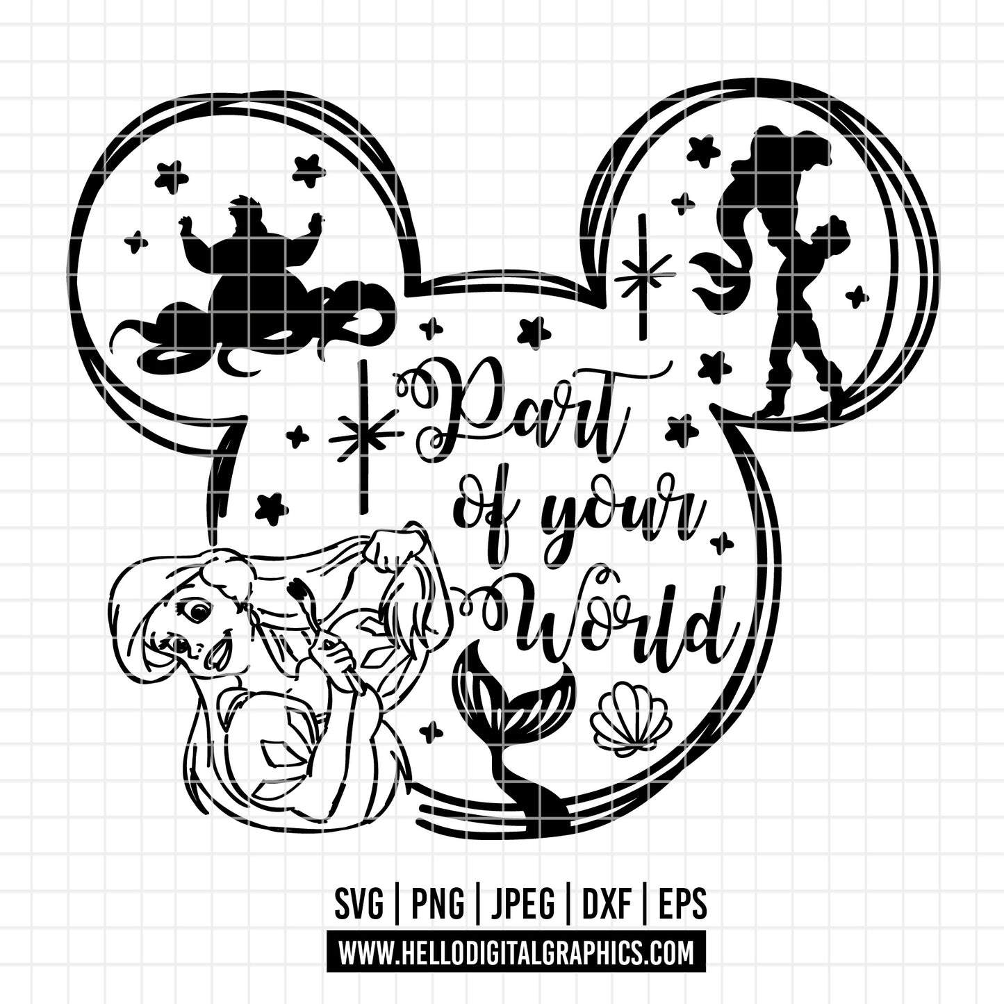 COD2285- Little Mermaid svg, Ariel svg, Outline Svg, Princess svg, disney svg, Cricut, Silhouette