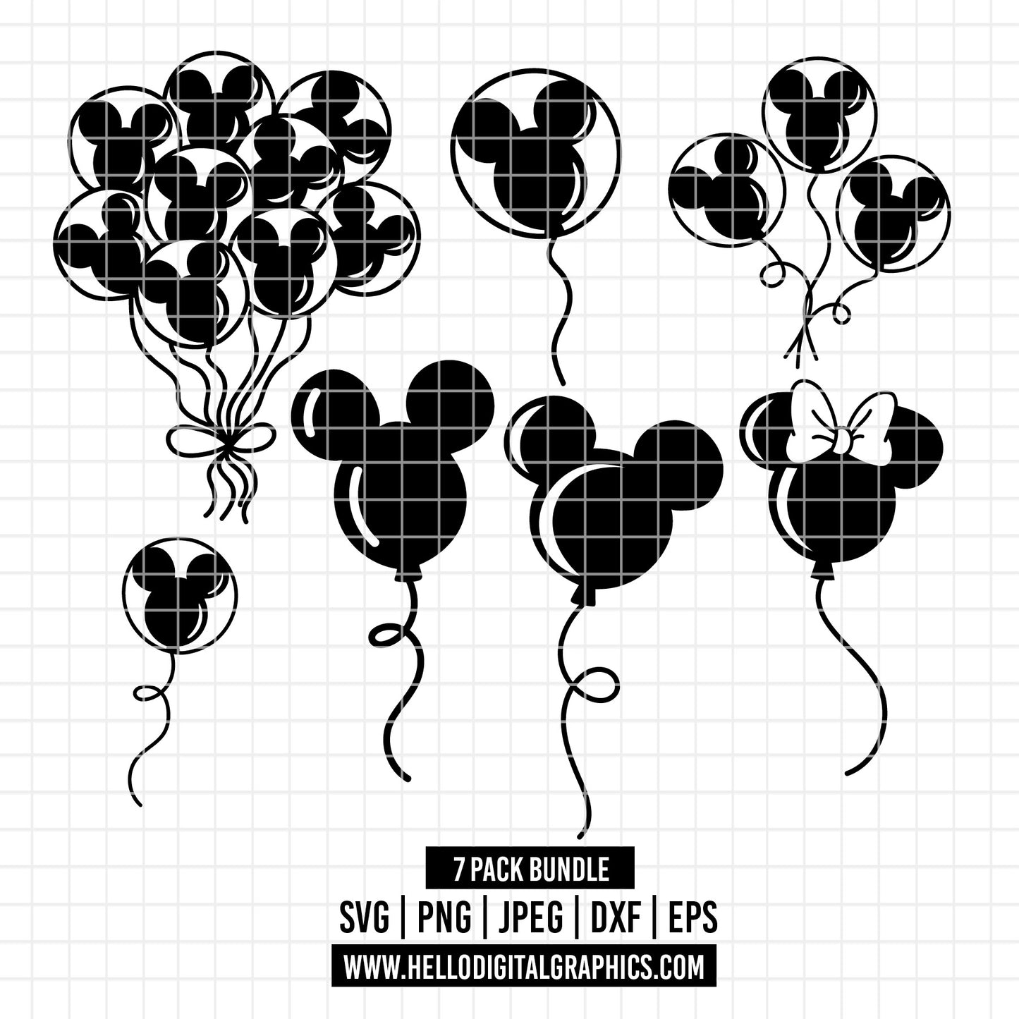 COD2331- Mickey Ballon svg,  Mouse Balloon Bunch Cut File, Magical Park Kingdoms Vacation png pdf dxf ai eps For Silhouette, Cricut