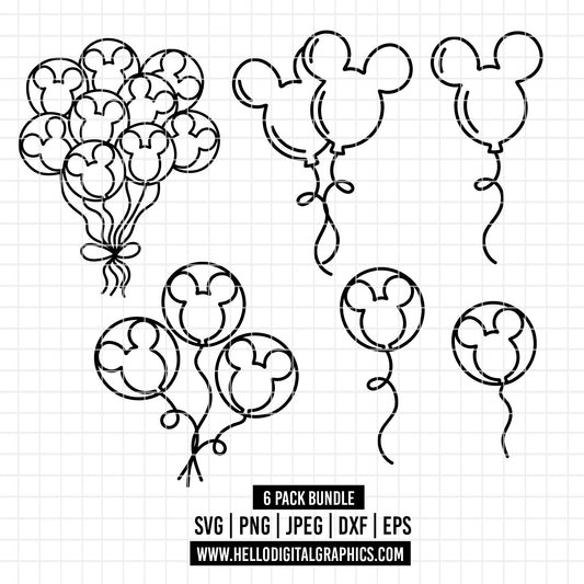 COD2337- Mickey Ballon svg,  Mouse Balloon Bunch Cut File, Magical Park Kingdoms Vacation png pdf dxf ai eps For Silhouette, Cricut