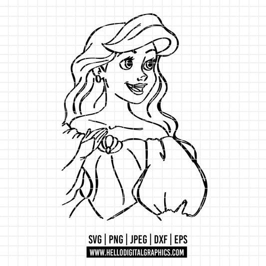 COD2419 - Little Mermaid svg, Ariel svg, Outline Svg, Princess svg, disney svg, Cricut, Silhouette