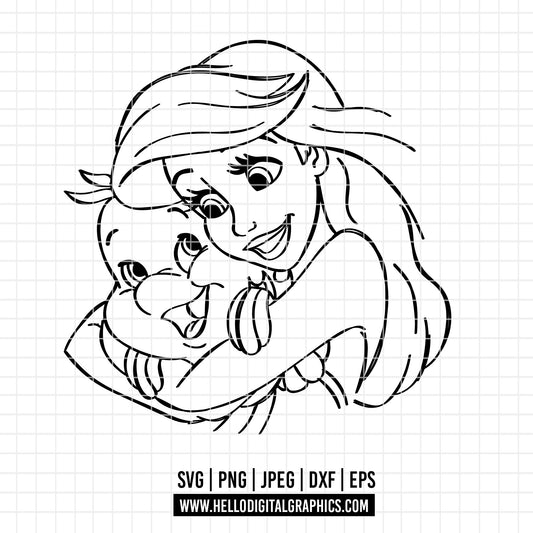 COD2421 - Little Mermaid svg, Ariel svg, Outline Svg, Princess svg, disney svg, Cricut, Silhouette