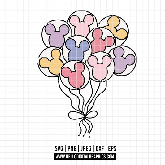 COD2480 - Mickey Ballon svg | Mouse Balloon Bunch Cut File | Magical Park Kingdoms Vacation png pdf dxf ai eps For Silhouette / Cricut