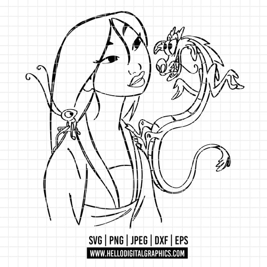 COD2594 - Mulan svg, Disney svg, Disney princess svg, outline svg, cricut, silhouette, Princess svg