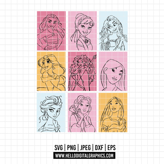 COD2624 -  Life is better with friends svg, Princess svg, Disney Princess sketch vector, Jasmin svg, moana svg, Little mermaid  svg, belle svg