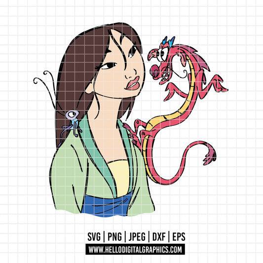 COD2641 - Mulan svg, Disney svg, Disney princess svg, outline svg, cricut, silhouette, Princess svg
