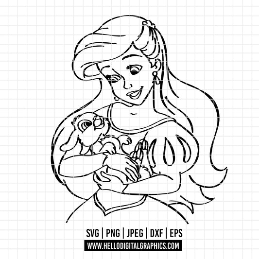 COD2652- Little Mermaid svg, Ariel svg, Outline Svg, Princess svg, disney svg, Cricut, Silhouette