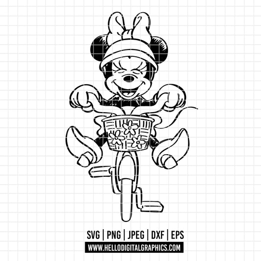 COD2678 - Minnie riding a bike svg, Minnie svg, Spring svg, Disney svg, disneyland t shirt svg, Disney svg, Silhouette, Cricut