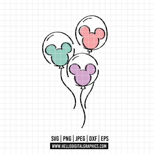 COD2822 - Mickey Ballon svg,  Mouse Balloon Bunch Cut File, Magical Park Kingdoms Vacation png pdf dxf ai eps For Silhouette, Cricut