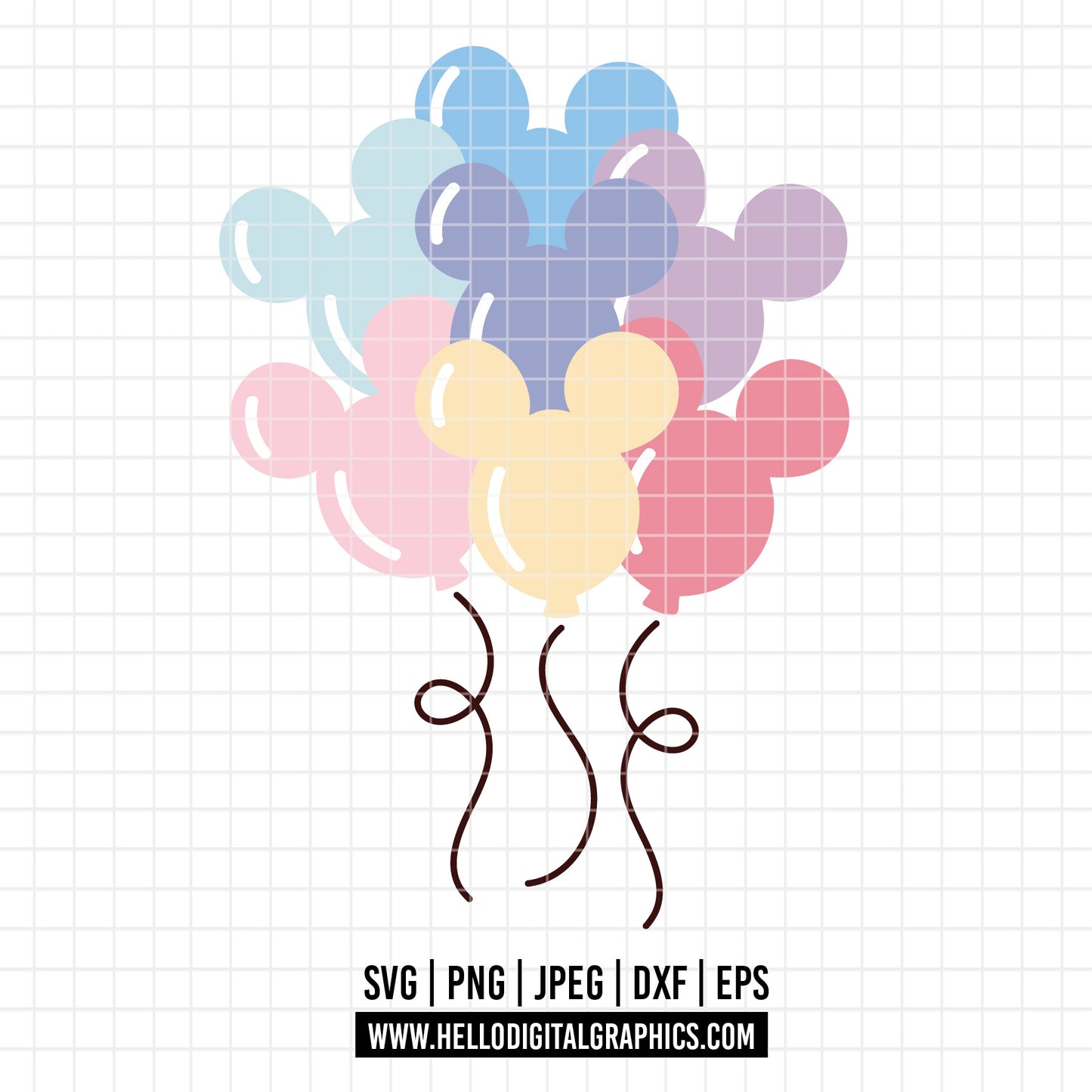 COD2852 - Mickey Ballon svg,  Mouse Balloon Bunch Cut File, Magical Park Kingdoms Vacation png pdf dxf ai eps For Silhouette, Cricut