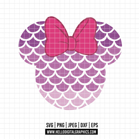 COD2957 - Minnie svg, Minnie Mouse head mermaid svg, svg cutting file, disney svg