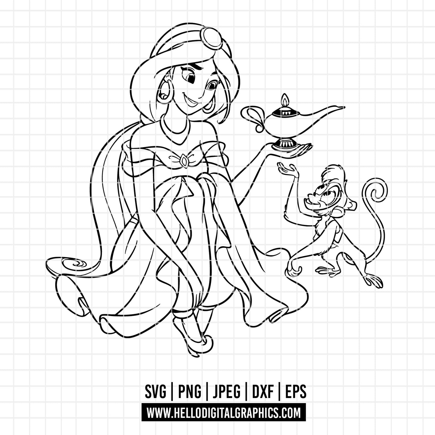 COD3007 - Jasmine Svg, Princess Svg, Indian Princess svg, Arabian Princess SVG, Aladdin svg, Princess svg, silhouette svg, disney svg