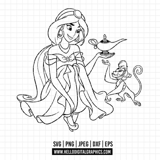 COD3007 - Jasmine Svg, Princess Svg, Indian Princess svg, Arabian Princess SVG, Aladdin svg, Princess svg, silhouette svg, disney svg