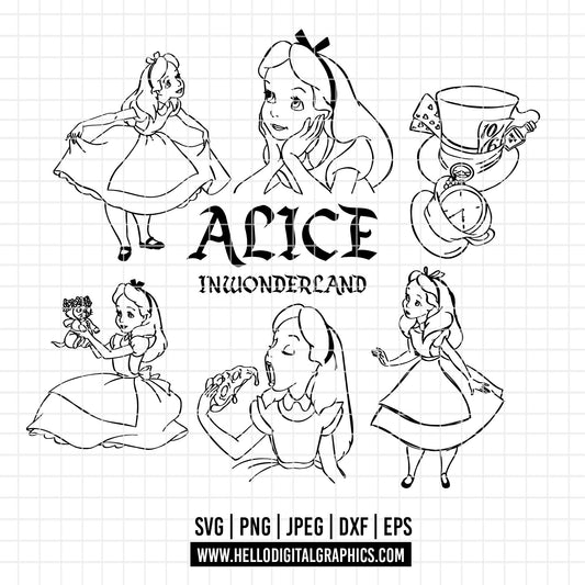 COD3117 - Alice in wonderland svg, Alice sketch svg, disney svg, Silhouette, Cricut