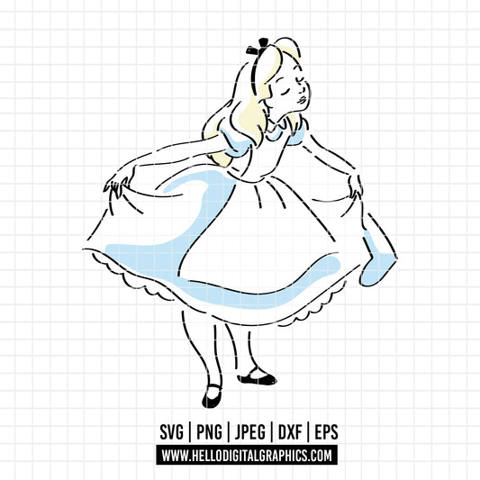 COD3196 - Alice in wonderland svg, Alice sketch svg, disney svg, Silhouette, Cricut