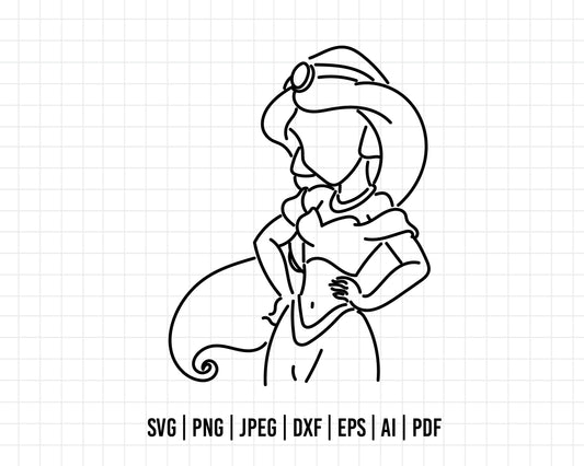 COD32- Jasmine Svg, Princess Svg, Arabian Princess SVG, outline svg, Aladdin svg, Princess svg, silhouette svg, disney svg