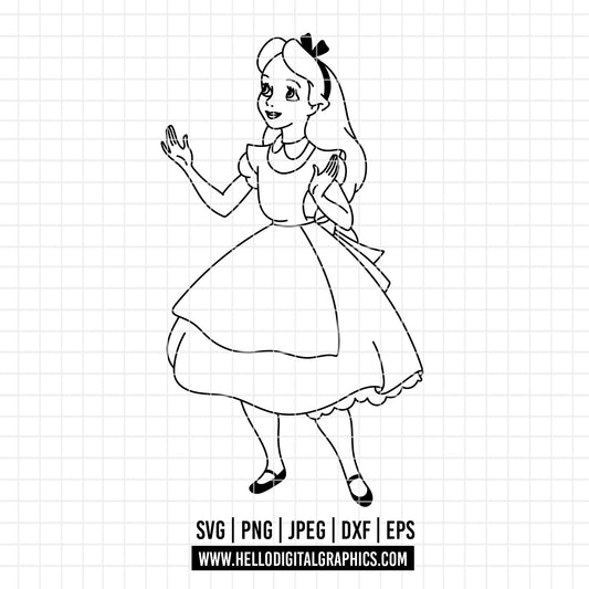 COD3203 - Alice in wonderland svg, Alice sketch svg, disney svg, Silhouette, Cricut