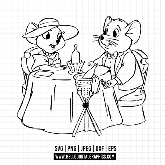 COD3300 - Bernard and Bianca, The Rescuers SVG, PNG, EPS - Adventures of Bernard and Bianca line art/ Outline clipart vector. The Rescuers svg