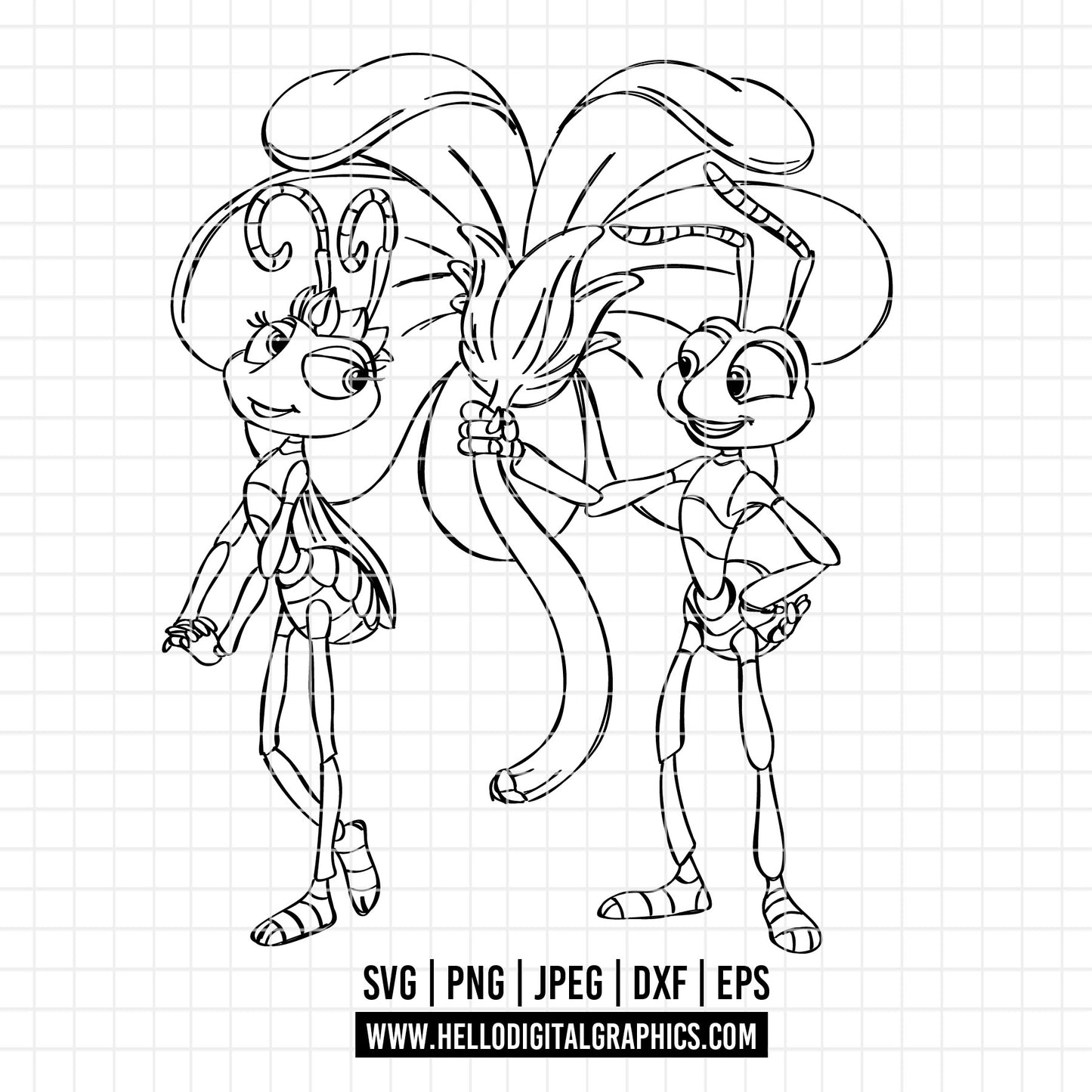 COD3301 - Flik, a bug life line art SVG, PNG, DTF - Disneey a bug life clipart vector. Disneey icons. Flik dtf clipart. Abugs life outline svg