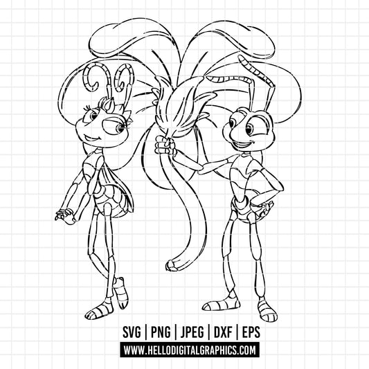 COD3301 - Flik, a bug life line art SVG, PNG, DTF - Disneey a bug life clipart vector. Disneey icons. Flik dtf clipart. Abugs life outline svg