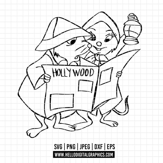 COD3312 - Bernard and Bianca, The Rescuers SVG, PNG, EPS - Adventures of Bernard and Bianca line art/ Outline clipart vector