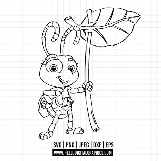 COD3313 - Flik, a bug life line art SVG, PNG, DTF - Disneey a bug life clipart vector. Disneey icons. Flik dtf clipart. Abugs life outline svg