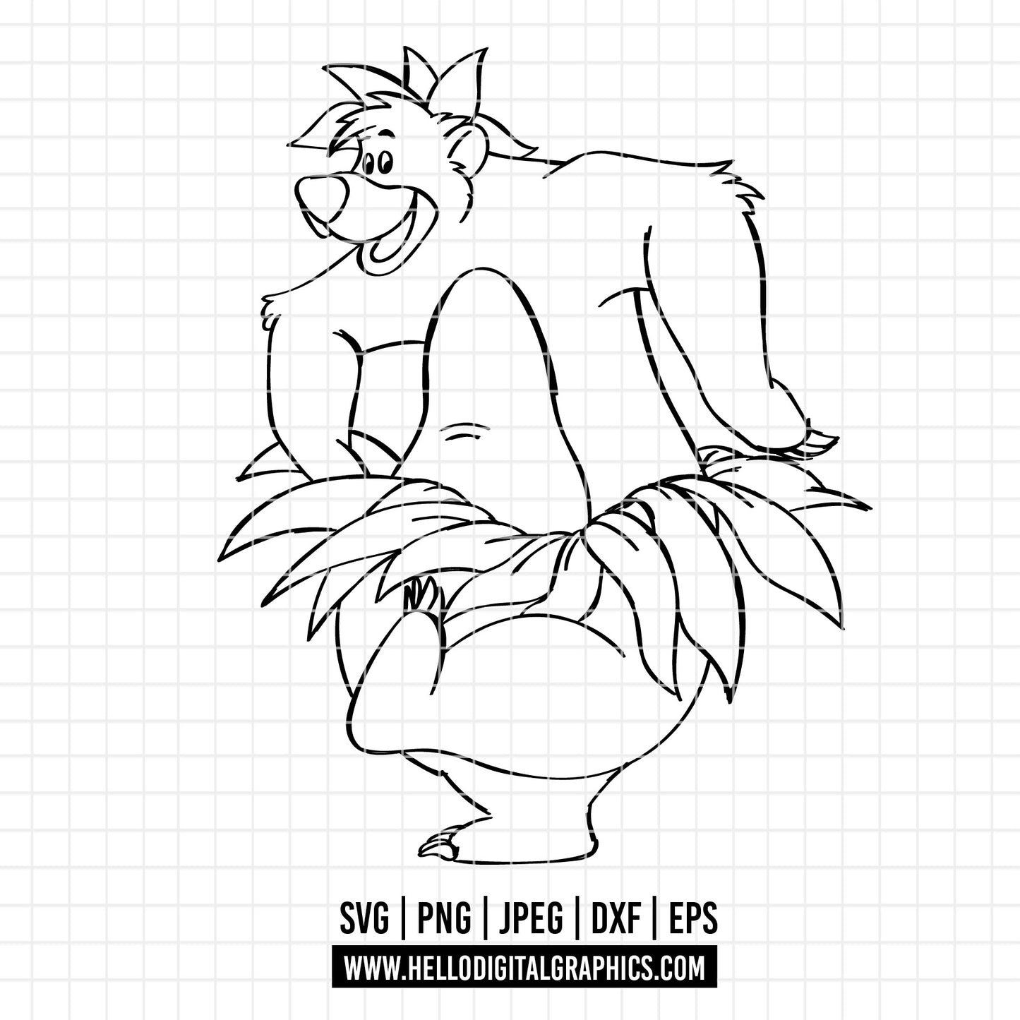 COD3322 - Jungle Book SVG png dxf clipart , cut file outline silhouette, T-Shirt Prints Wall Decals, Baloo jungle book svg
