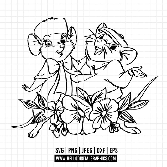 COD3324 - Bernard and Bianca, The Rescuers SVG, PNG, EPS - Adventures of Bernard and Bianca line art/ Outline clipart vector