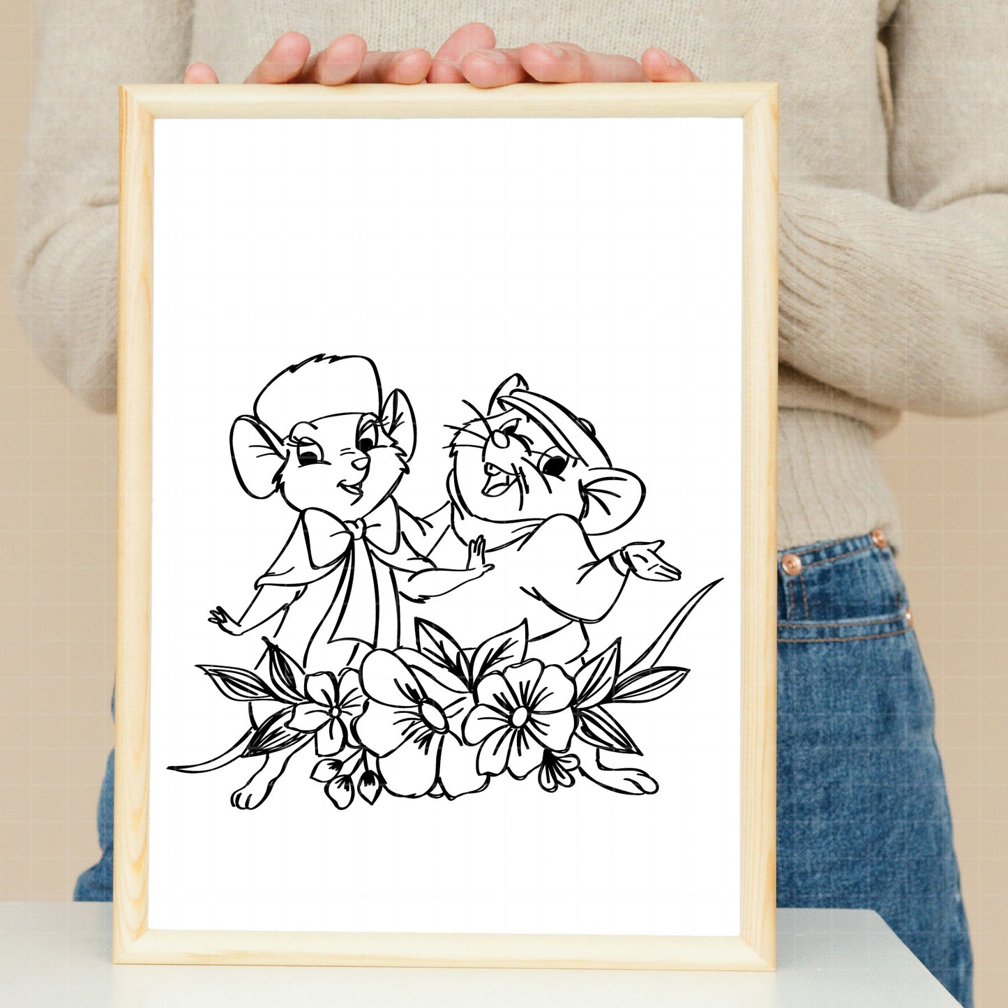 COD3324 - Bernard and Bianca, The Rescuers SVG, PNG, EPS - Adventures of Bernard and Bianca line art/ Outline clipart vector