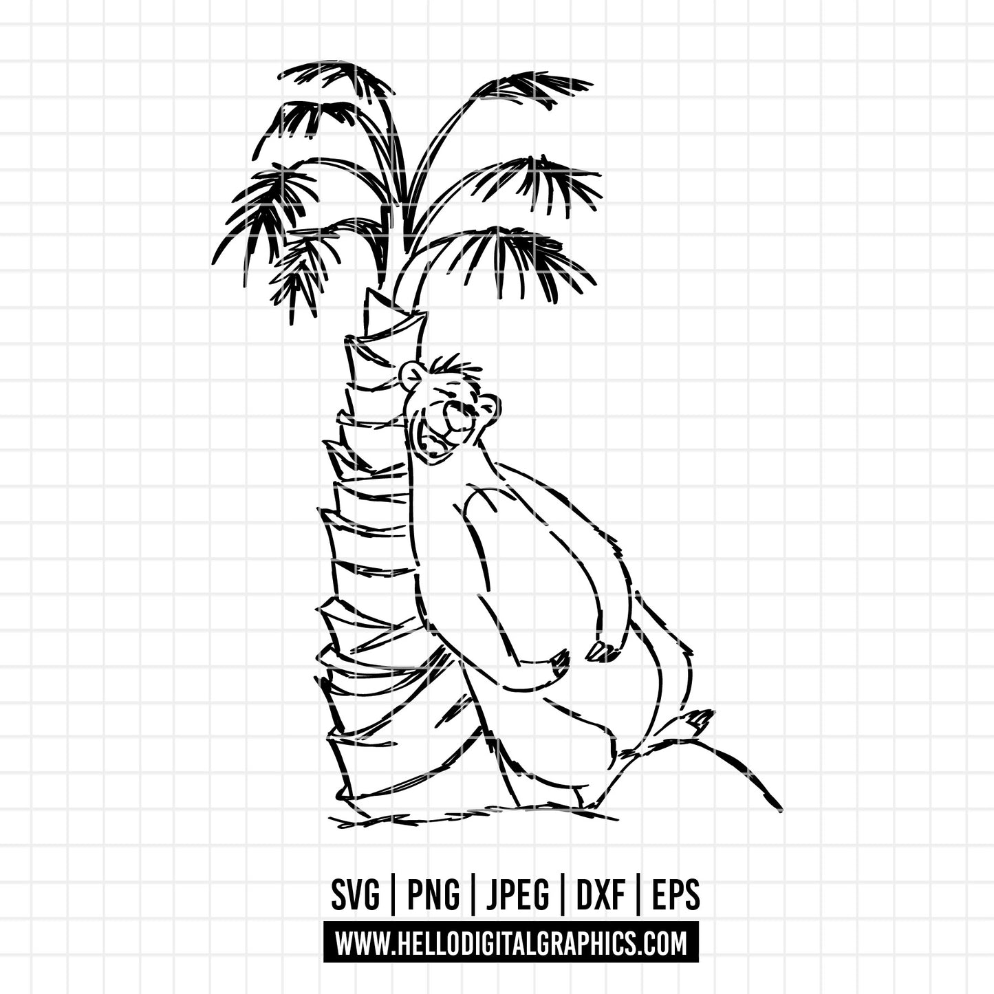 COD3329 - Jungle Book SVG png dxf clipart , cut file outline silhouette, T-Shirt Prints Wall Decals, Baloo jungle book svg