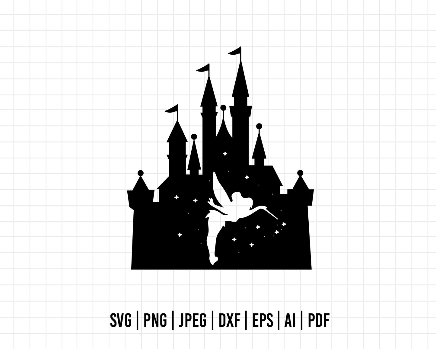 COD345- Castle svg, disney castle svg, disney svg, tinker bell svg, cricut, silhouette