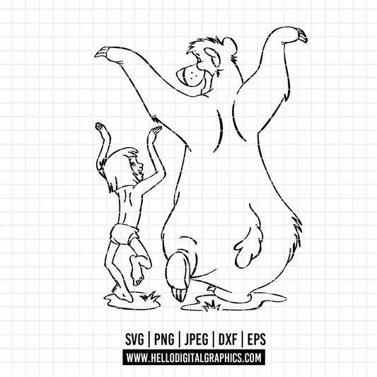 COD3451 - Jungle Book SVG png dxf clipart , cut file outline silhouette, T-Shirt Prints Wall Decals, Baloo jungle book