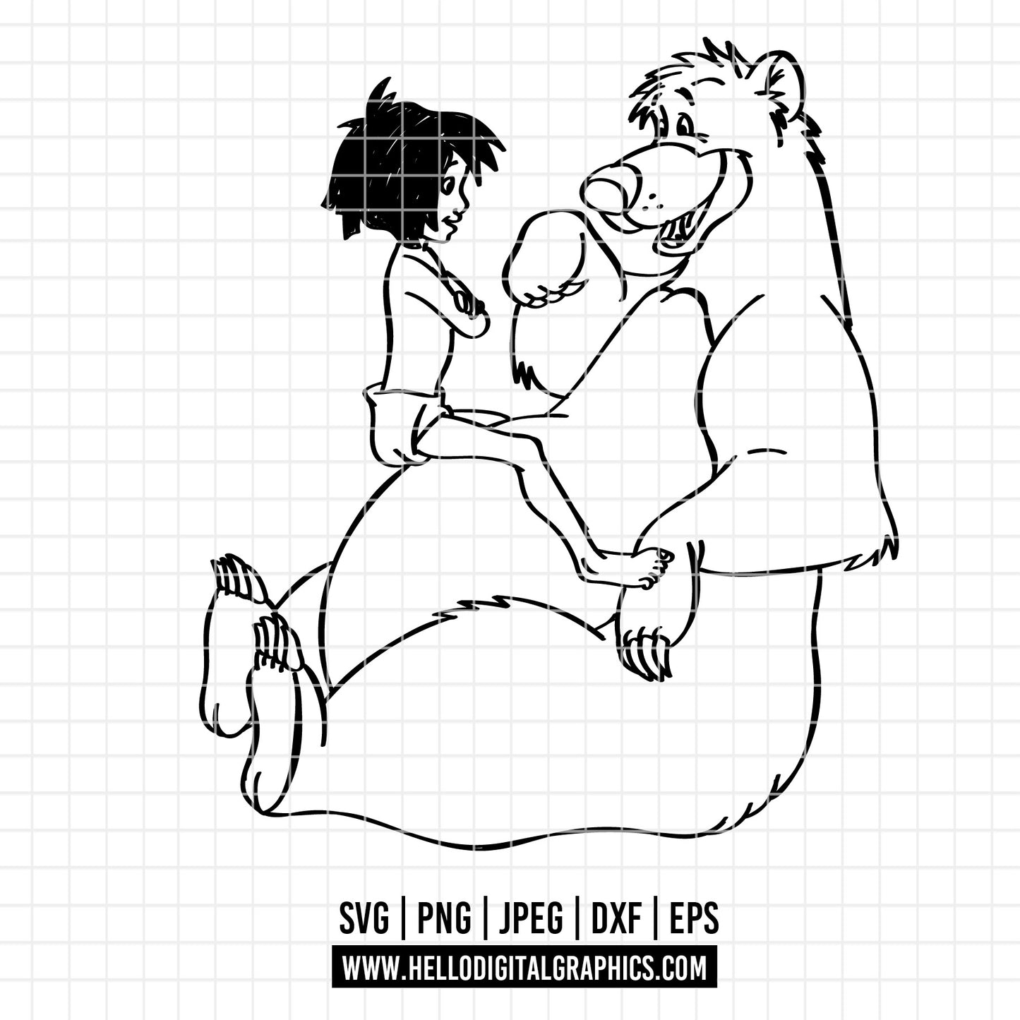 COD3454 - Jungle Book SVG png dxf clipart , cut file outline silhouette, T-Shirt Prints Wall Decals, Baloo jungle book